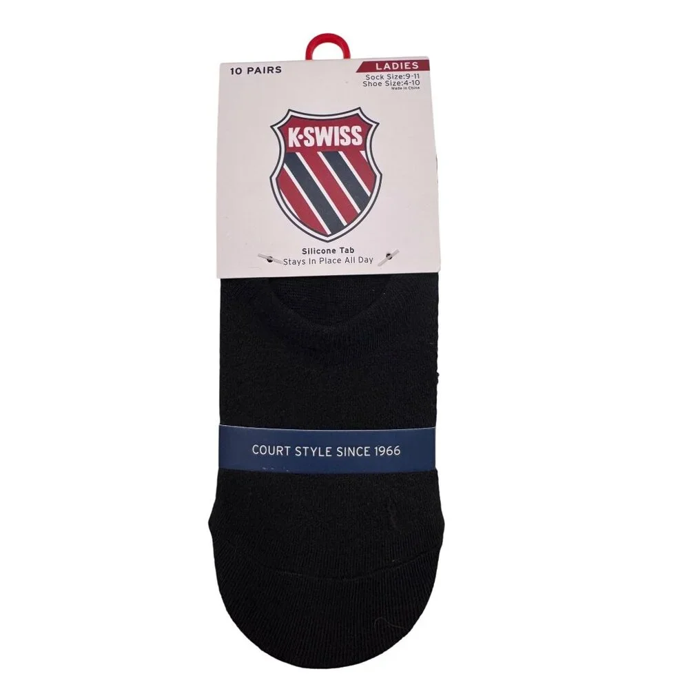 10- K - Swiss Black Ankle Socks Silicone Tab NWT Size 9-11 Shoe size 4-10 No Sho